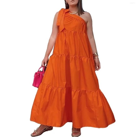 Who What Wear Dresses & Skirts - Who What Wear Orange One Shoulder Tiered Maxi Dress Cotton XL